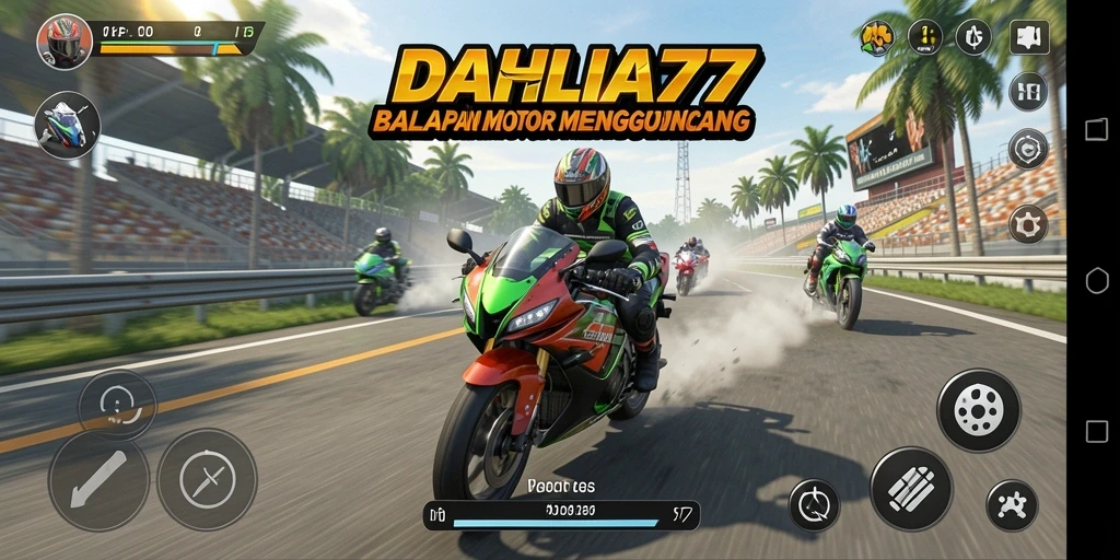 Tampilan gameplay seru dalam balapan motor yang mendebarkan.