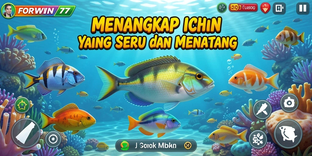 Screenshot gameplay FORWIN77 yang menampilkan serunya menangkap ikan.