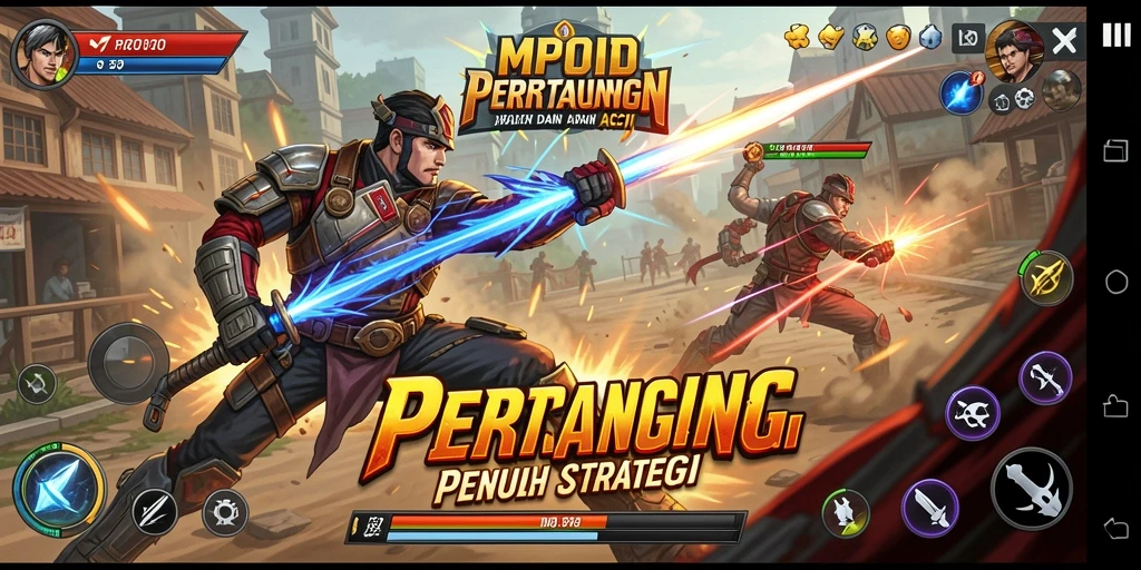 Screenshot utama MPOID menampilkan aksi pertarungan yang sengit dan karakter yang menarik.