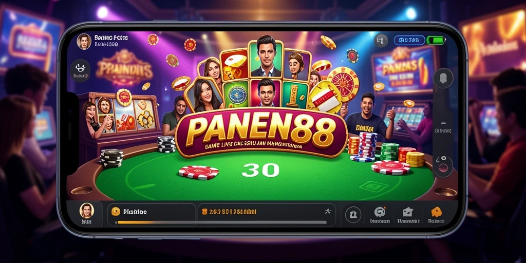 Screenshot gameplay PANEN88 menampilkan dealer profesional dan suasana kasino nyata.
