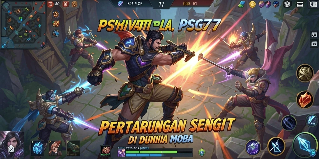 Tangkapan layar gameplay PSG77 dengan pertempuran tim yang intens.