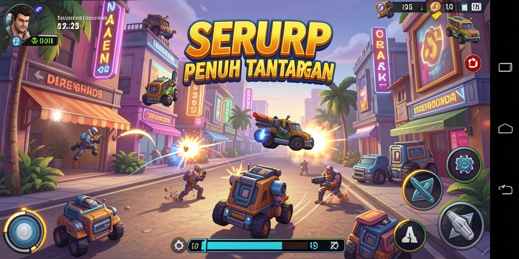 Screenshot SERURP menunjukkan gameplay Arcade yang seru dan penuh aksi.