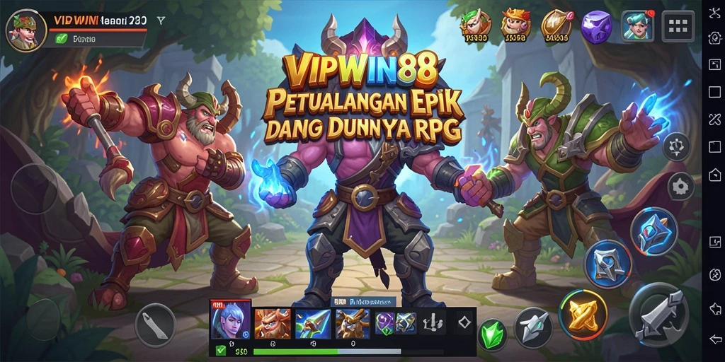Tangkapan layar menampilkan karakter dan pertempuran epik dalam VIPWIN88.