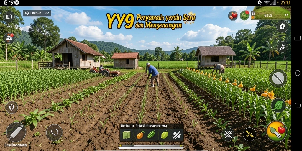 Screenshot gameplay Y89 yang menunjukkan lahan pertanian yang subur.